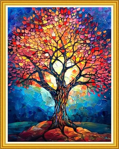 Image of Magxvouy Cross Stitch Kits Stamped Full Range of Embroidery Kits,Cross Stitch Patterns Needlework Kits for Beginners 11CT Printed Kits&Colorful Luminous Tree 16x20 inch
