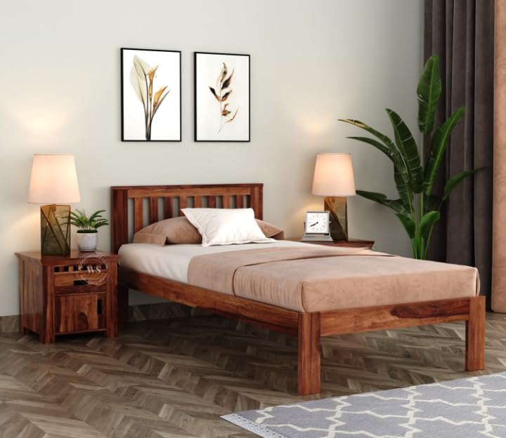 Image of SUNCOM Sheesham Wood Single Size Bed Without Storage for Bedroom - Single Cot Wooden Bed for Living Room - Solid Wood Divan Bed for Home Furniture 6X4 ft (Honey Finish)