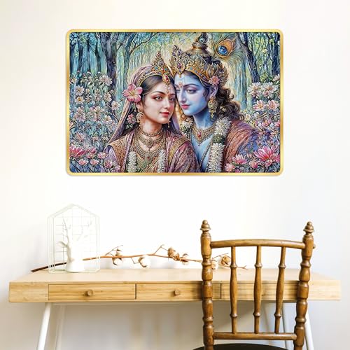 Image of Indianara Radha Krishna Painting With Golden Frame, 18 x 12 Inches (Style 8)