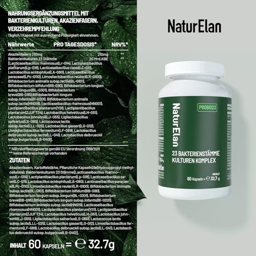 Probio 23 Kulturen Komplex, 200 Mrd KbE/g, Mehrere Premium Bakterienstämme mit Akazienfaser, 1 Kapsel pro Tag, mit Lactobacillus & Bifidobakterien, Vegan, 60 CT, Darmflora