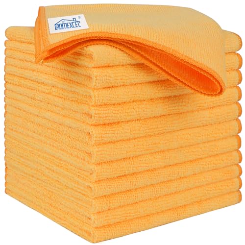 HOMEXCEL Yellow Microfiber Cleaning Cloths 12 Pack, 12.5 x 12.5 inch Microfiber Towel for Cars, Ultra Absorbent Car Washing Cloth, Lint Free Streak Free Cleaning Rags for Car, Kitchen, and Window