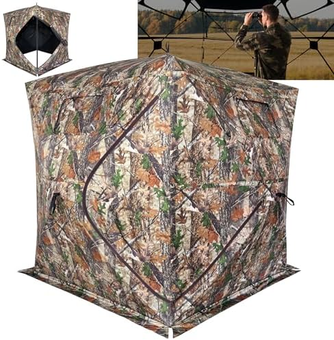 Hunting Blind 270/360 Degree See Through Ground Blind,2/3 Person Pop Up Deer Blind with Carrying Bag,Portable Resilient Hunting Tent