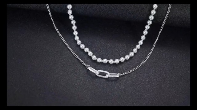 Silver Necklace for Men Pearl Neacklace Layered Cuban Link
