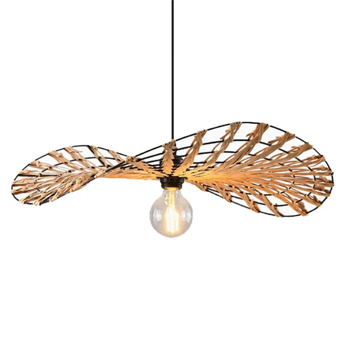 SHUANGZ 23.6'' Geometric Chandeliers 1-Layer Rattan Basket Light Fixture Japanese Restaurant Pendant Lights Island Decor Lamp Fixture Natural Wicker Hanging Lamp for Dining Room Hallway Foyer 1-Pack