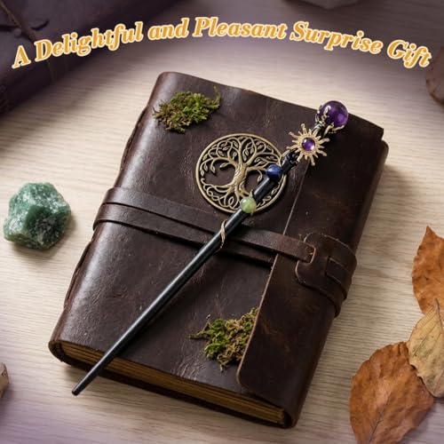 Image of PATPAT Natural Crystal Magic Wand Handmade Witch Wand with Gemstone Details for Cosplay Halloween Parties Photography and Decorative Display