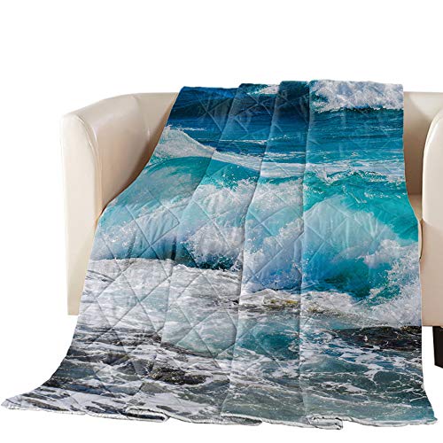 Cool Summer Bedspread Quilt Oversized King Beach Sea Wave Scenery All-Season Comforter Duvet Insert or Stand-Alone Comforter, Comfortable Air Conditioning Bed/Sofa Blanket for Adults Kids