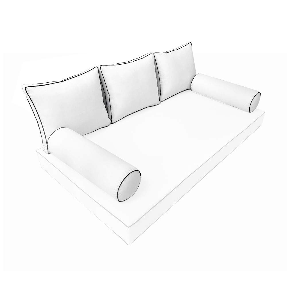 Prolinemax |SLIPCOVER ONLY| S3 Outdoor Bolster Back Pillow Covers Contrast Trim Twin AD106