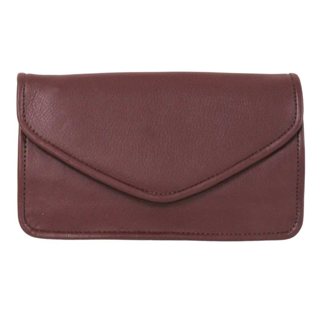 Luigi Genuine Leather Women’s Clutch – 3 Compartments, 1 Zipper Compartment, Card Holder Slot, Press Button Lock, Back Zipper Pocket (Cognac)