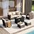 VICLLAX 6 Pieces Outdoor Furniture Set, Patio Rattan Conversation Sets with Metal Fire Pit Table, 3-Seat Sofa Couch, Single Chairs & Ottomans, Cushioned Outdoor Sectional for Porch Garden Deck, Brown