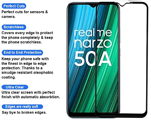 Image of Screen Protector for RealMe Narzo 50A (Black) Tempered Glass Edge-to-Edge 6D Screen Guard With Installation Kit