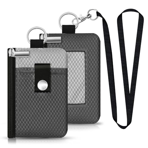 Image of Minimalist RFID Blocking Small Wallet with ID Window,WaterResistant Zip Id Case Wallet with Lanyard Keychain for Cards,Cash,Travel,Women,Men (DardGray /LightGray)