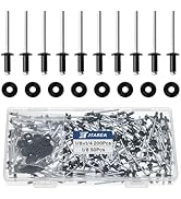 JTAREA 250pcs 1/8" x 1/4" Black Aluminum Pop Rivets with Stainless Steel Washers 3.2 x 6.4mm Blin...