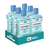 LISTERINE Cool Mint Mild 6 x 500 ml, antibakterielle Mundspülung mit ätherischen Ölen und ohne Alkohol, mildes Mundwasser bekämpft wirksam Bakterien, optimale Ergänzung zur täglichen Zahnpflege