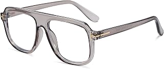 Allt Unisex Large Square Optical Eyewear Non-prescription Eyeglasses Flat Top Clear Lens Glasses Frames, Transparent Grey(bluelight Blocker Lens)a5, Large