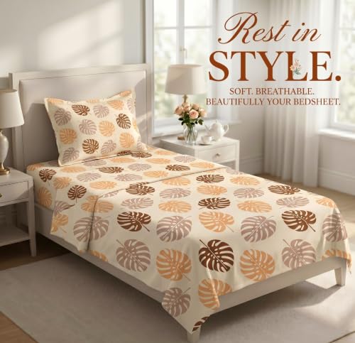 Image of HOMEKART Cotton Single Bedsheet with 1 Pillow Cover | 210 TC Premium Cotton Bed Sheet | Soft, Breathable, Lightweight & Wrinkle Resistant | 60 x 90 Inches Single Size Bedding