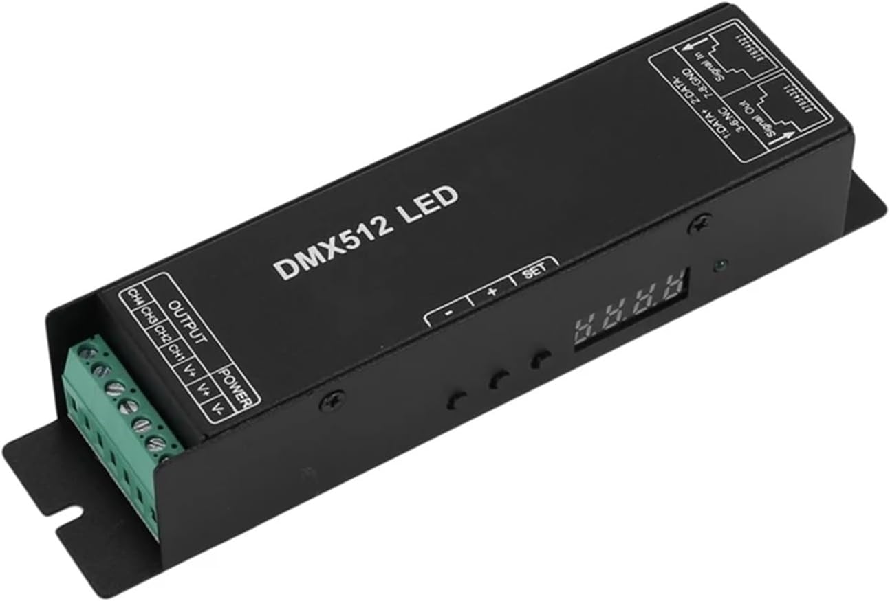 512デジタルディスプレイデコーダー調光ドライバーDmx512コントローラー、LED RGBWテープライトストリップRJ45接続に最