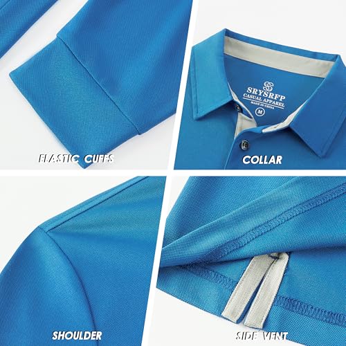 Image of Mens Golf Shirt Long Sleeve Moisture Wicking Dry Fit Performance Solid Pique Collared Golf Polo Shirts for Men