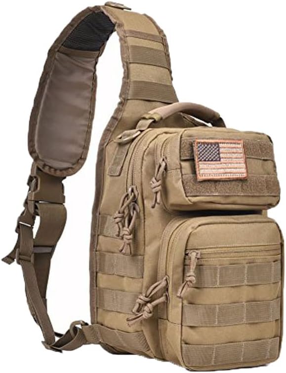 REEBOW GEAR Tactical Sling Bag Pack Military Rover Shoulder Sling Backpack Molle Assault Range Bag Everyday Carry Diaper Bag Day Pack Small Tan