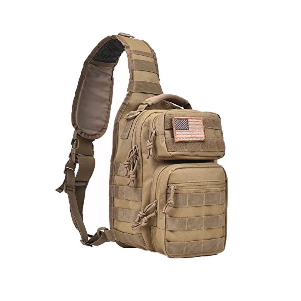 REEBOW GEAR Tactical Sling Bag Pack Military Rover Shoulder Sling Backpack Molle Assault Range Bag Everyday Carry Diaper Bag Day Pack Small Tan, Brown, S Size, Sling Backpacks