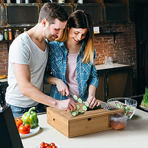 Silver1 Large Bamboo Cutting Board With Containers - Removable Wood Tray For Extra Storage - Organic Kitchen Chopping Board For Meal Prep And Food Storage - Bamboo Cutting Boards For Kitchen #TOP5