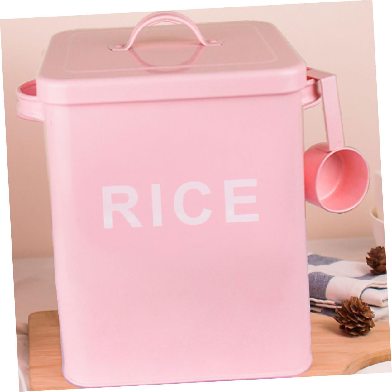 Pink Iron Pet Food Storage Barrel with Lid and Measuring Cup, Sealed Dog and Cat Food Bucket, Kitchen Rice Box for Household Use