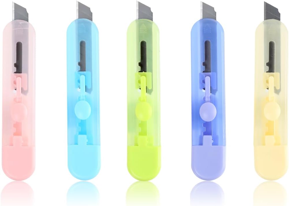 JustCar 5 Pack Utility Knives, Retractable Box Cutters for Daily Use，Office & DIY