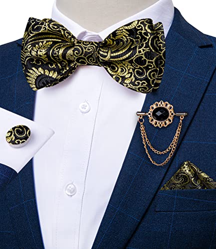 Image of DiBanGu Silk Woven Bowtie Mens Self Bow Tie Set with Lapel Pin | Paisley Floral Pattern,Bow Ties for Men,Easy to Match,Lapel Pin, Pocket Square,Cufflinks,Wedding Ceremonies,Party Occasions