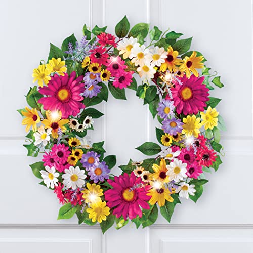 Collections Etc Led Lighted Artificial Mixed Daisies Front Door Wreath #TOP1