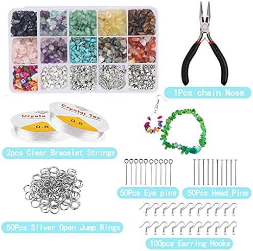 Jewellery Making KitCHB Crystal Beads Natural Stone for Jewellery Making Kit Jewellery Making Tools15 Colors Gemstone Beads DIY Ring Earring Necklace Bracelet Wire (Beads Making Kit)