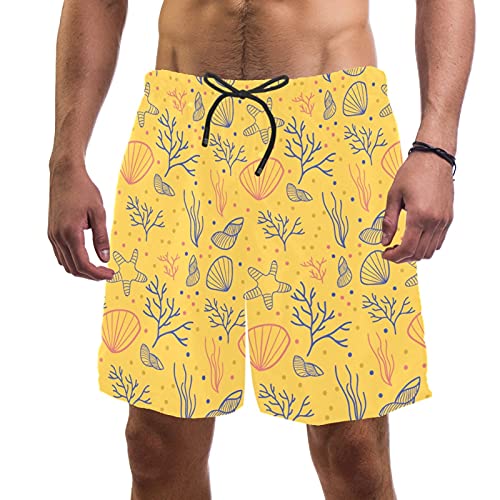 Short de bain homme jaune XL maillot de plage avec poches et motifs marins