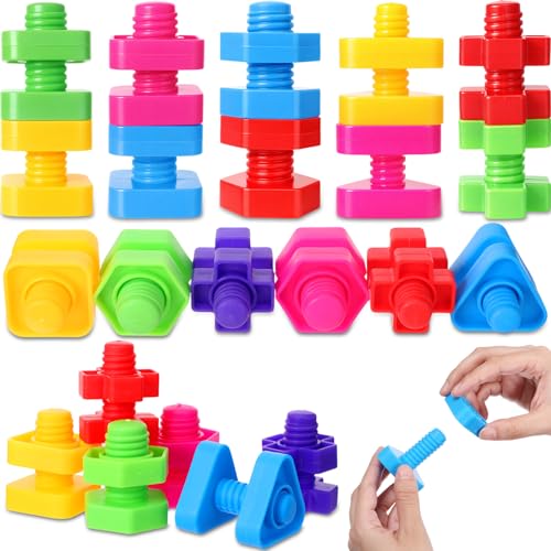 VercanMonth 100 Pcs Jumbo Nuts and Bolts for Toddlers Kids,6 Colors