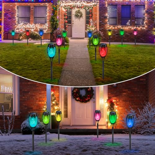 IkeeRuic Christmas Decorations Outdoor, Multicolor Solar Christmas Lights Outdoor with Flickering Flame, Solar Torch Light for Xmas Decor, Solar Powered Outside Lighting Waterproof for Yard Pathway by IkeeRuic - Image 6