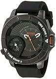 dual-time reloj en cushion-shape móvil con bisel Subdial, con muescas elevado, y logo emblema