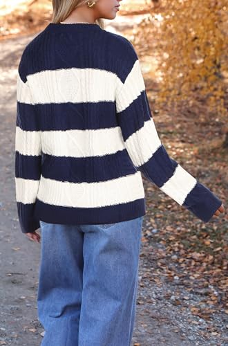 Image of Zeagoo Cable Knit Sweater Women Crewneck Long Sleeve Sweater 2024 Fall Chunky Vintage Pullover Tops