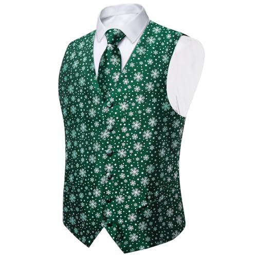 DiBanGu Mens Silk Christmas Vest and Tie Set Holiday Festive Suit Waistcoat for Party Vacation Xmas Tuxedo Dress Vest4