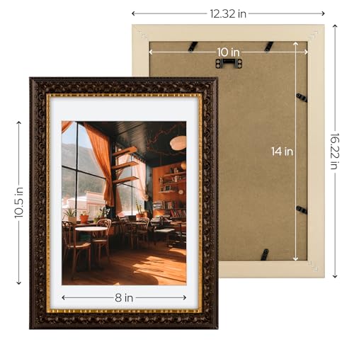Image of Golden State Art, 10X14 Ornate Finish Photo Frame With White Mat for 8.5x11 Picture & Real Glass, Color: Dark Brown With Gold