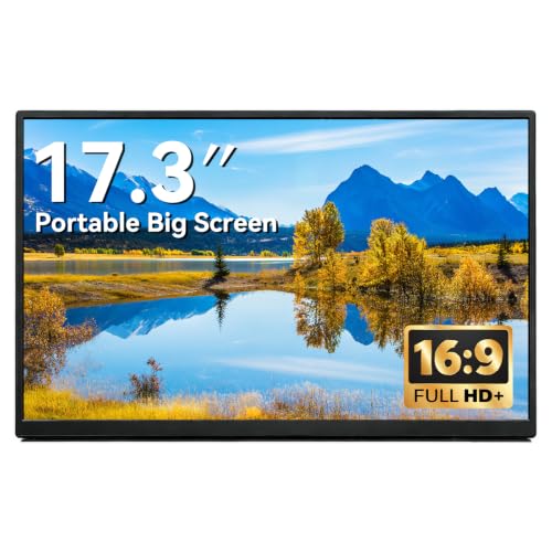 FISKINER 17.3' Portable Monitor, 1600x900 HD+ Large Screen External Display, USB-C & HDMI, 60Hz...