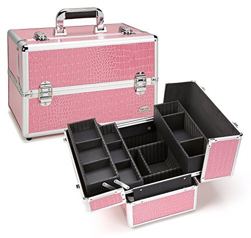 Seya Professional Makeup Case w/ 3 Trays - Pink Gator/Silver Trim