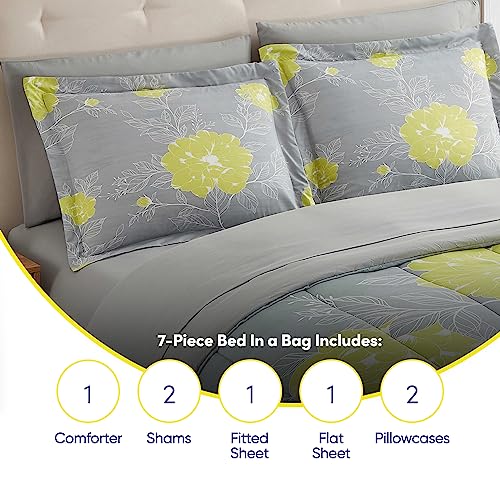 Sweet Home Collection 7 Piece Comforter Set Bag Solid Color All Season Soft Down Alternative Blanket & Luxurious Microfiber Bed Sheets, Florence, Full