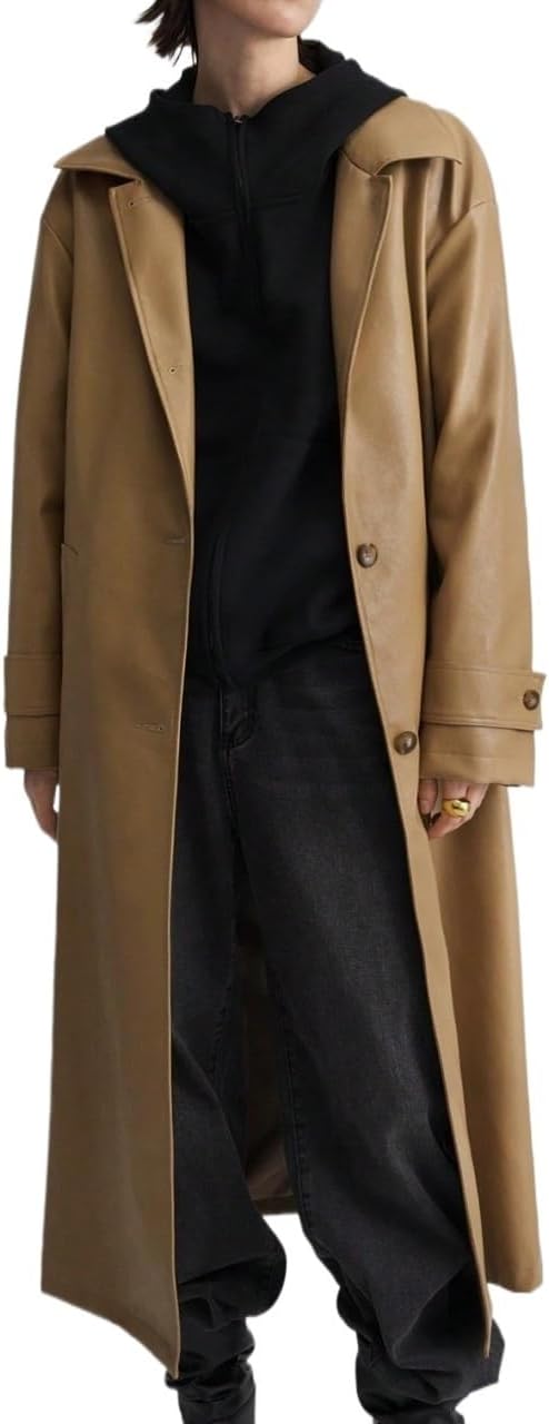 Womens Fashion Trench Outwear Casual Single-Breasted Trench Coat Jacket Coat