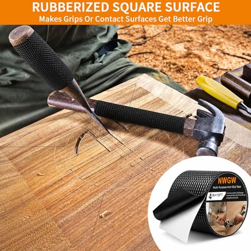 Image of Rubber Grip Tape, 4IN x 10FT Strong Adhesive Anti Slip Tape, Waterproof Heat Resistant Textured Surface for Enhanced Grip on Tools, Handlebars, Fitness Equipment & Slippery Handles (Black)