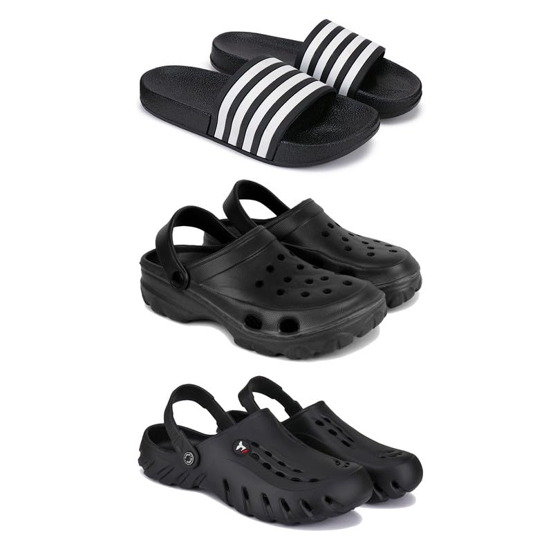 DRACKFOOT Lightweight,Classic Slider || Sandals with Clogs for Men-Combo(3)-3024-3123-3144-7 Black (B0D6B6KP65) Amazon Price History, Amazon Price Tracker