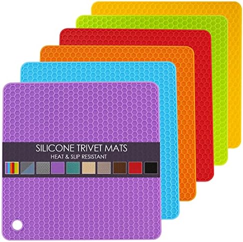 6 Pack Silicone Trivet Mat, Silicone Trivets for Hot Pots and Pans, Multipurpose Non-Slip & Heat Resistant Silicone Hot Pad for Kitchen Counter