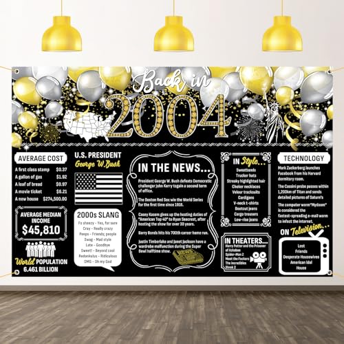 Dill-Dall Back in 2004 Backdrop Large Wall Banner, Cheers to 20 Years, Happy 20th Birthday Class Reunion Anniversary Party Poster Hanging Sign Decorations Supplies Photography Background