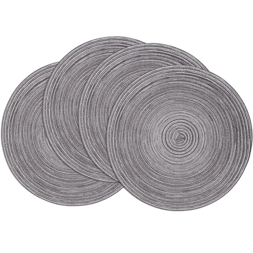 Image of SHACOS Round Placemats Set of 4 Round Braided Placemats 15 inch Cotton Polyester Woven Table Placemats for Dining Table Holiday Party (Black Gray, 4)