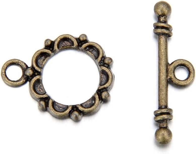 Adabele 20 Sets Flower Toggle Clasp 14mm (0.55 Inch) T-Bar Closure Tarnish Resistant Antique Bronze for Necklace Bracelet Craft Jewelry Making MC-AF62