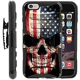 TurtleArmor | Compatible for Apple iPhone 6 Case | iPhone 6s Case [Hyper Shock] Hybrid Dual Layer Armor Holster Belt Clip Case Kickstand - US Flag Skull
