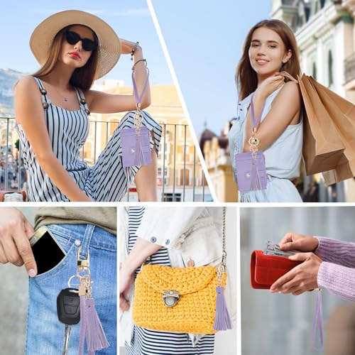 Image of KNGITRYI Small Wristlet Wallets for Women RFID Credit Card Holder Wallet Keychain Wristlet Wallet Credit Card Wallets for Women (Purple)