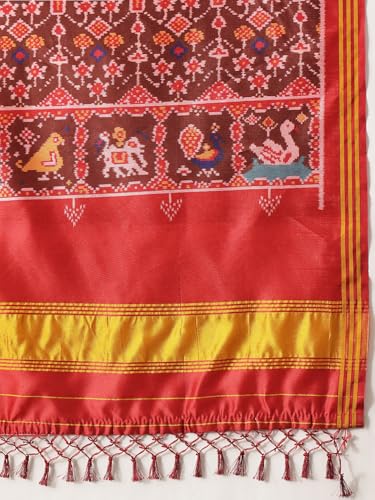 Image of Kalamkari Patola Dupatta Digital Printed With Handmade Tassels