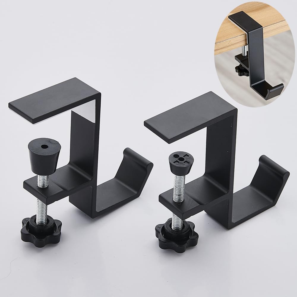 2Pcs Clamp-On Under Desk Headphone Holder Students' Desk Hook Women's Bag Hook with Adjustable Arm Clamp Backpack Handbag and Purse Holder - Suitable